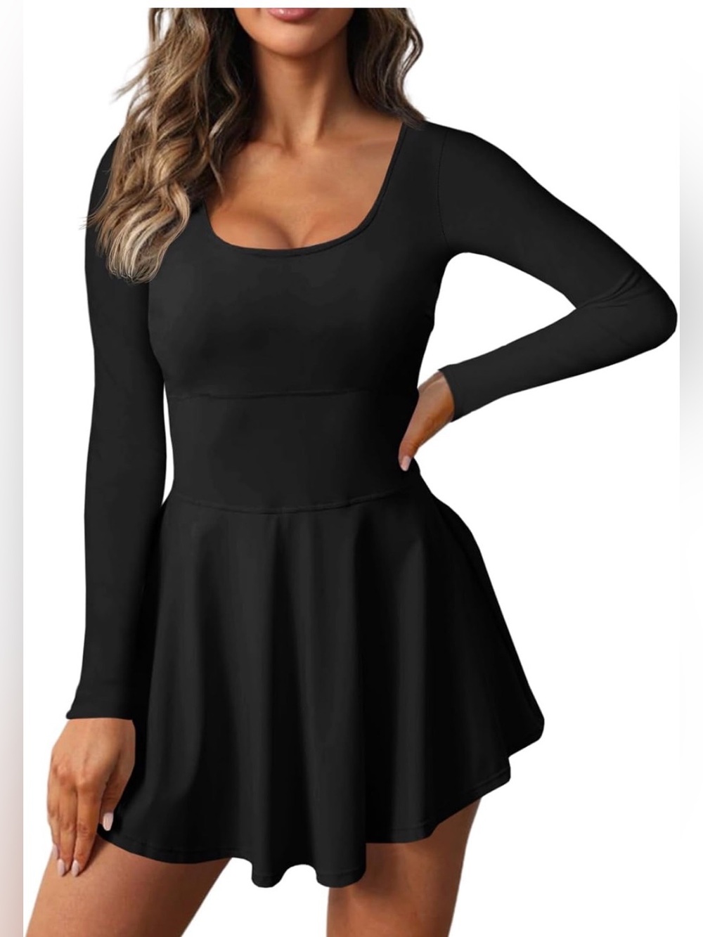 FISOEW 2-in-1 Athletic Tennis Golf Dress Black Long Sleeve Tennis Dress Size XS
